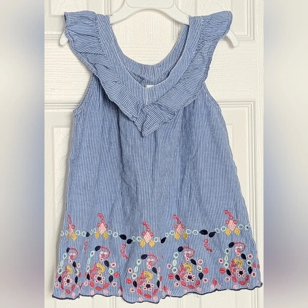 GAP Kids (Medium) Sleeveless Dress with Ruffled V-Neck & Colorful Embroidery
